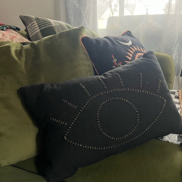 Black & Gold Canvas Embroidered Eye Throw Pillow - Picture 1 of 3